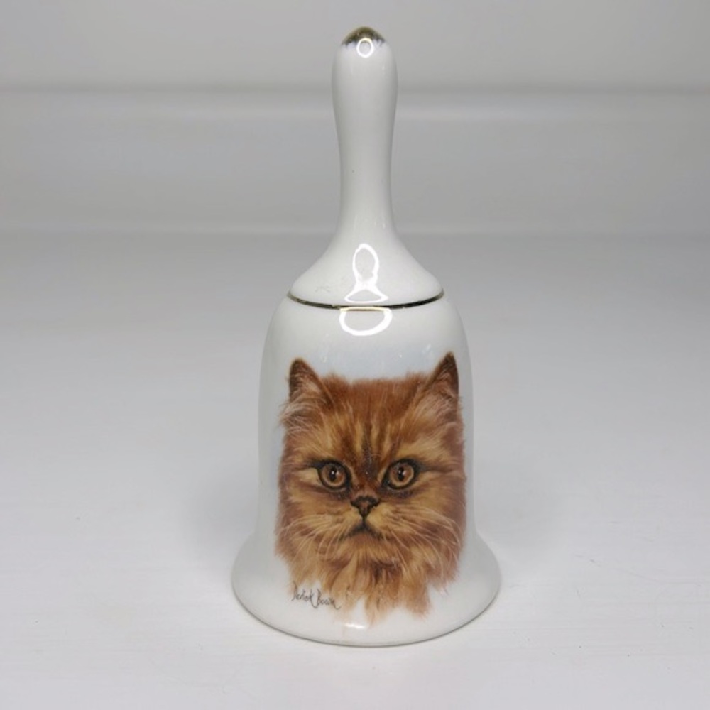 Vintage Enesco 😻 Vintage 1980 Cat Portrait Art Dinner Bell Signed Derick Bown